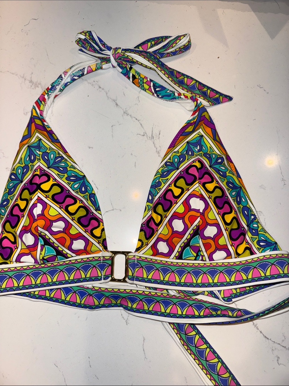 Trina Turk Multicolor Geometric Halter Triangle Bikini Top